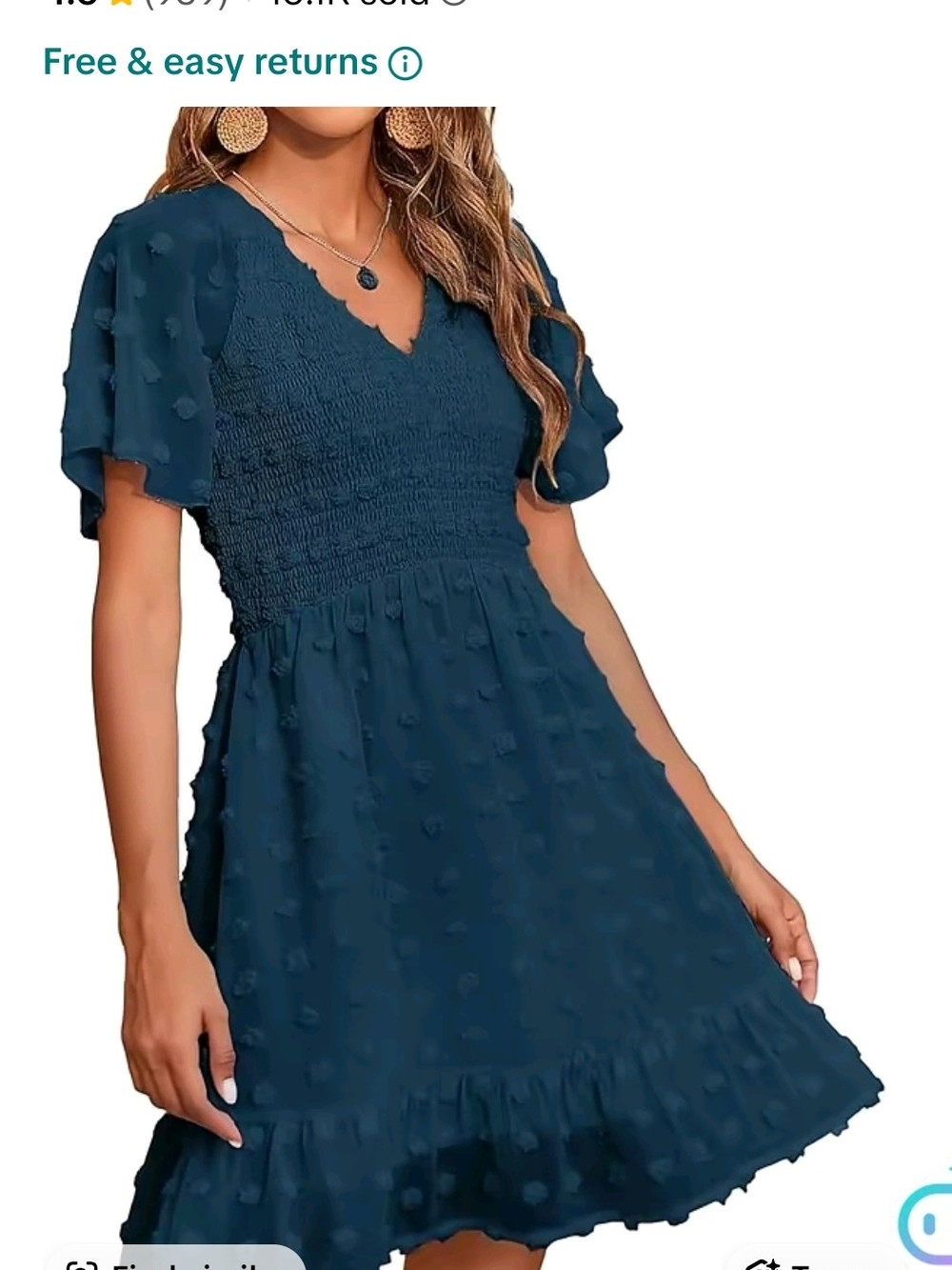 Smocked Flutter Sleeve Dress - Teal Blue